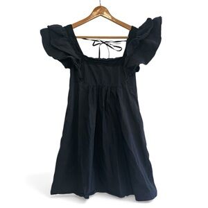 Urban Outfitters Black Baby Doll Mini Dress Ruffle Cap Sleeve 100% Cotton